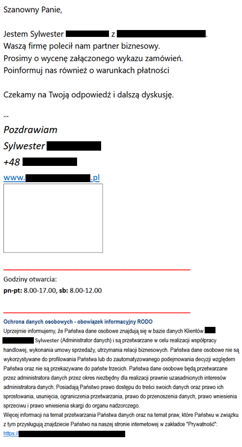 Przykład maila